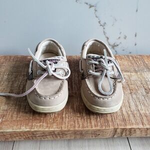 Sperry Kids Songfish Boat Shoe Toddler 5.5 Tan Pink Cheetah Bluefish Memory Foam